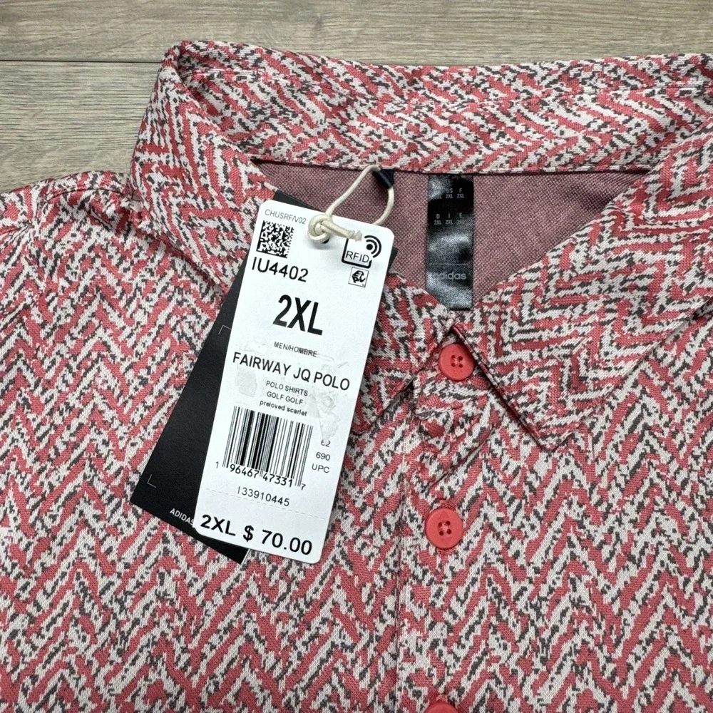 NWT Adidas Fairway JQ Polo Preloved Scarlet Men's Sz 2XL Golf‎ Preppy